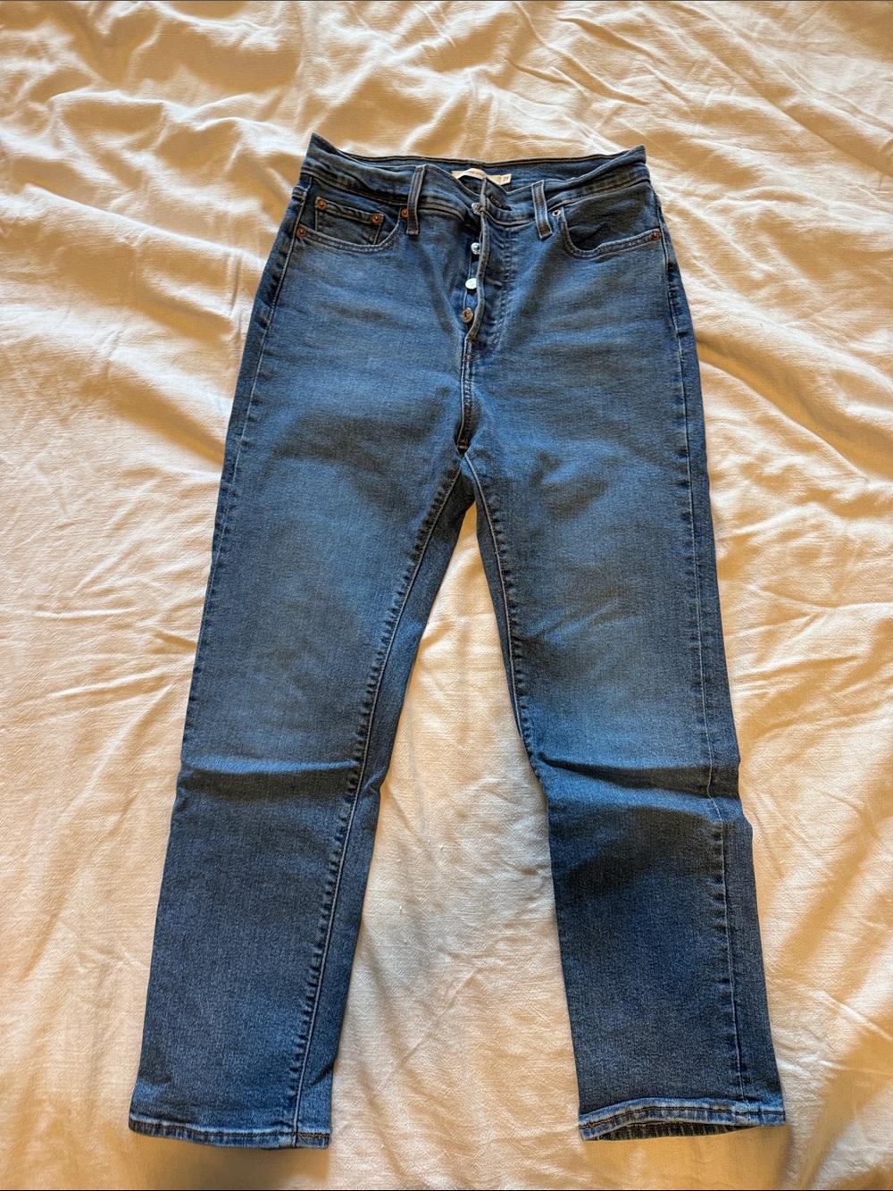 Levi 501s Blue High-Rise Wedgie Straight Leg Jeans